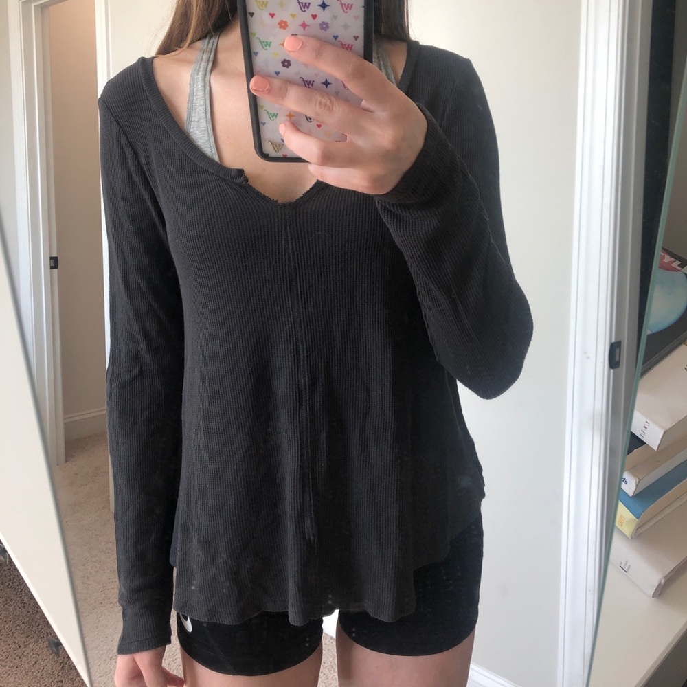 long sleeve waffle knit tee